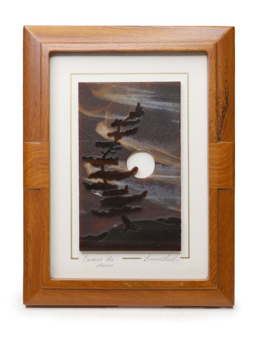 Bruce Hall Caress the Moon Carved Stained Glass Art Framed Canadian Original